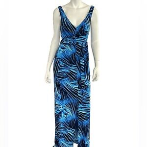 Cache XS Maxi Dress Y2K Black & Blue Sleeveless Wrap Tie Waist Stretch Festival